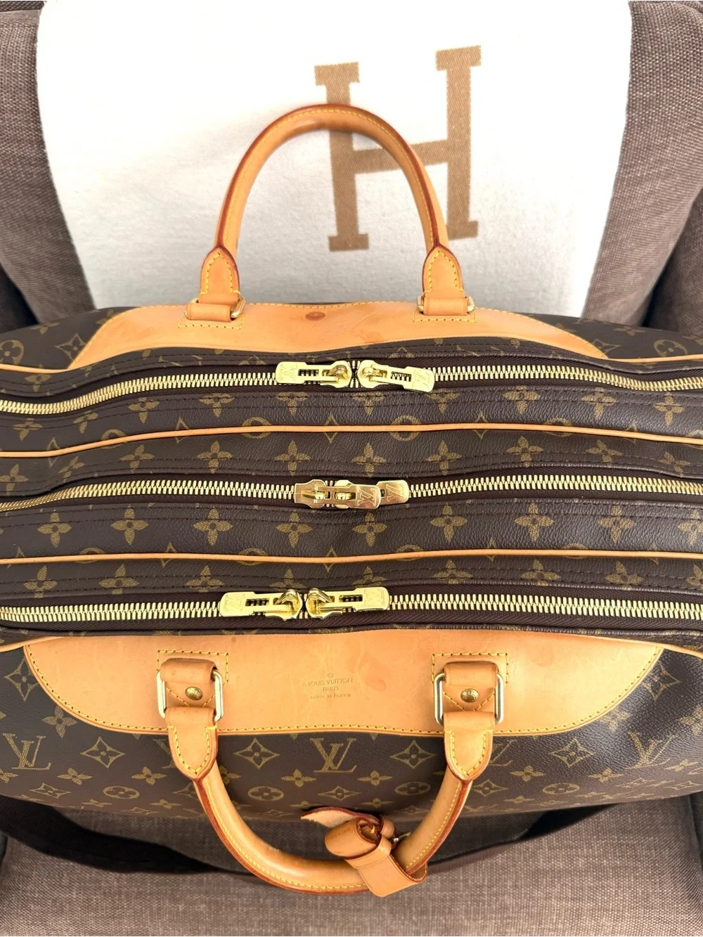 Authentic Louis Vuitton Alize unisex travel luggage bag M41391 brown monogram